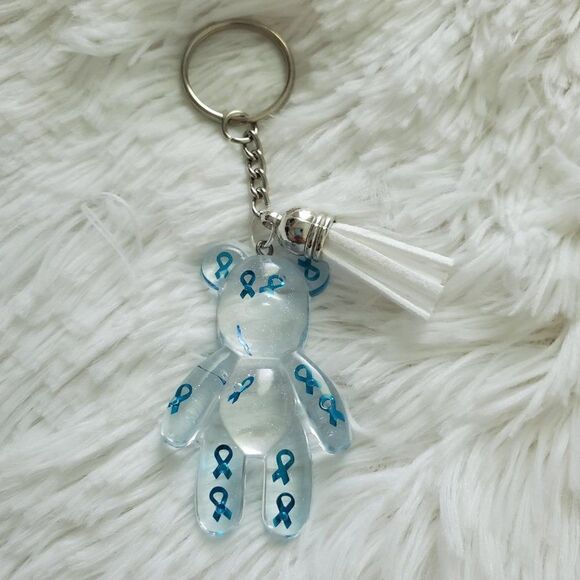 Blue Awareness Ribbon Bear Keychain - Picture 5 of 9